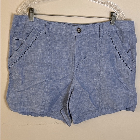 INC International Concepts Light Blue Linen shorts dainty cutouts pockets SZ 16 - Picture 1 of 9